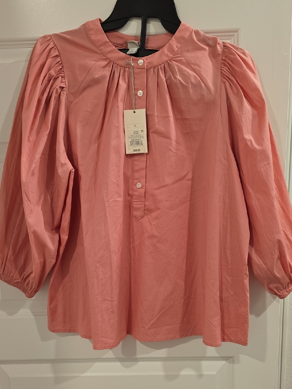 a new day Coral Pink Button-Front Peasant Blouse